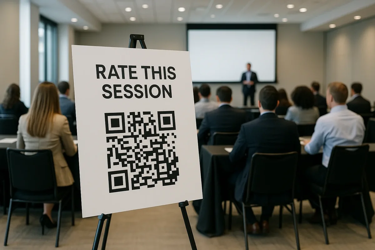 Event feedback collection dashboard showing attendee satisfaction metrics and post-event survey responses