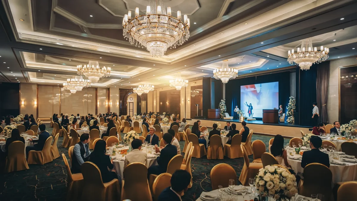 Professional business conference in Bangkok luxury hotel grand ballroom
