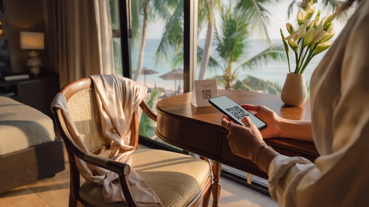 Collage showing hospitality segments: hotel concierge, restaurant chef, spa therapist, and tour guide serving guests