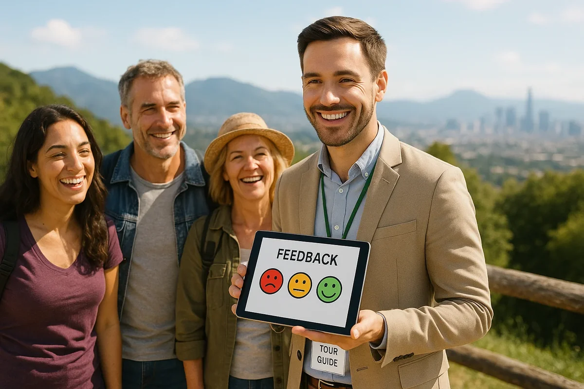 Tour operator feedback system with QR code survey collection and tourist satisfaction tracking