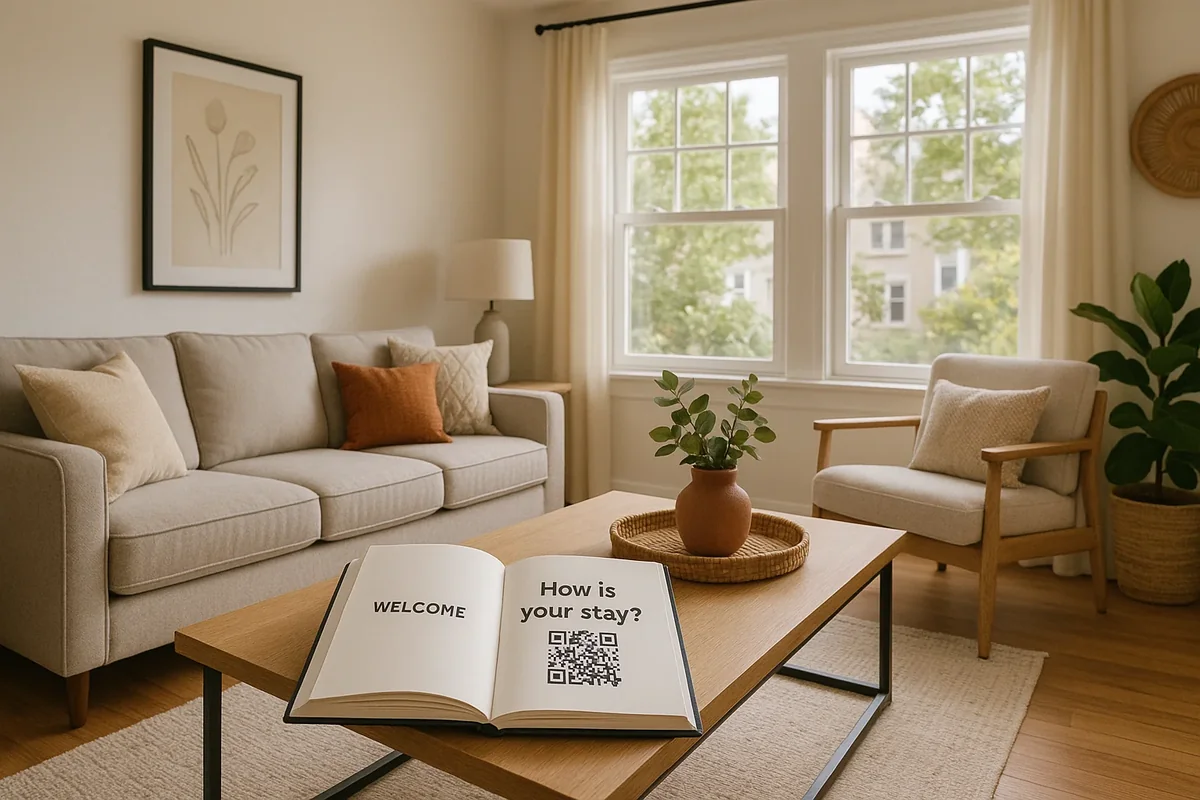 Vacation rental property management dashboard showing guest feedback and review collection across multiple properties